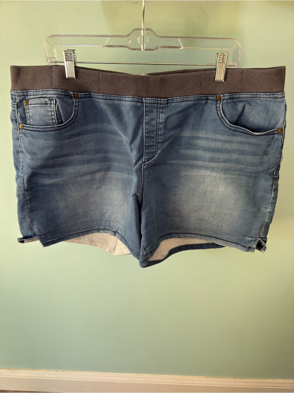 Terra & Sky Blue Stretch Pull-On Jean Shorts with Gray Waistband Size XL